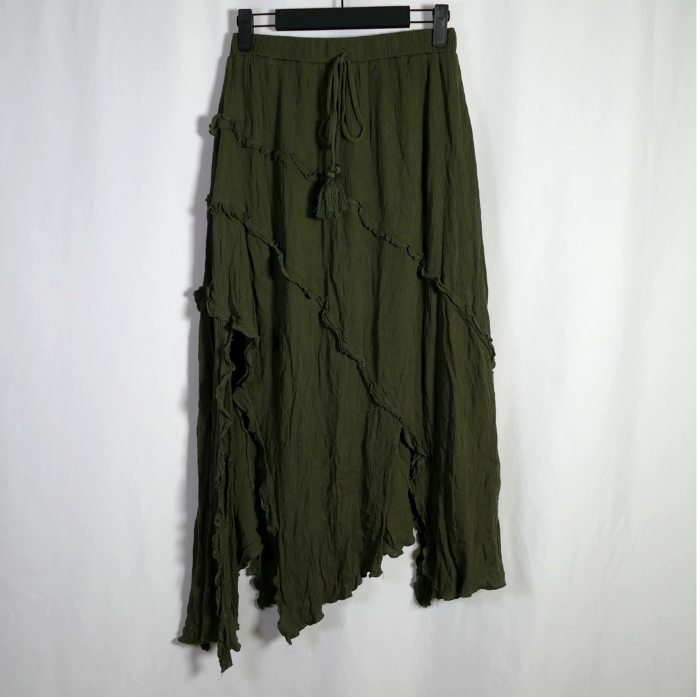 Womens Forest Fairy Goblincore Asymmetric Maxi Skirt Size M Ruffle Renaissance